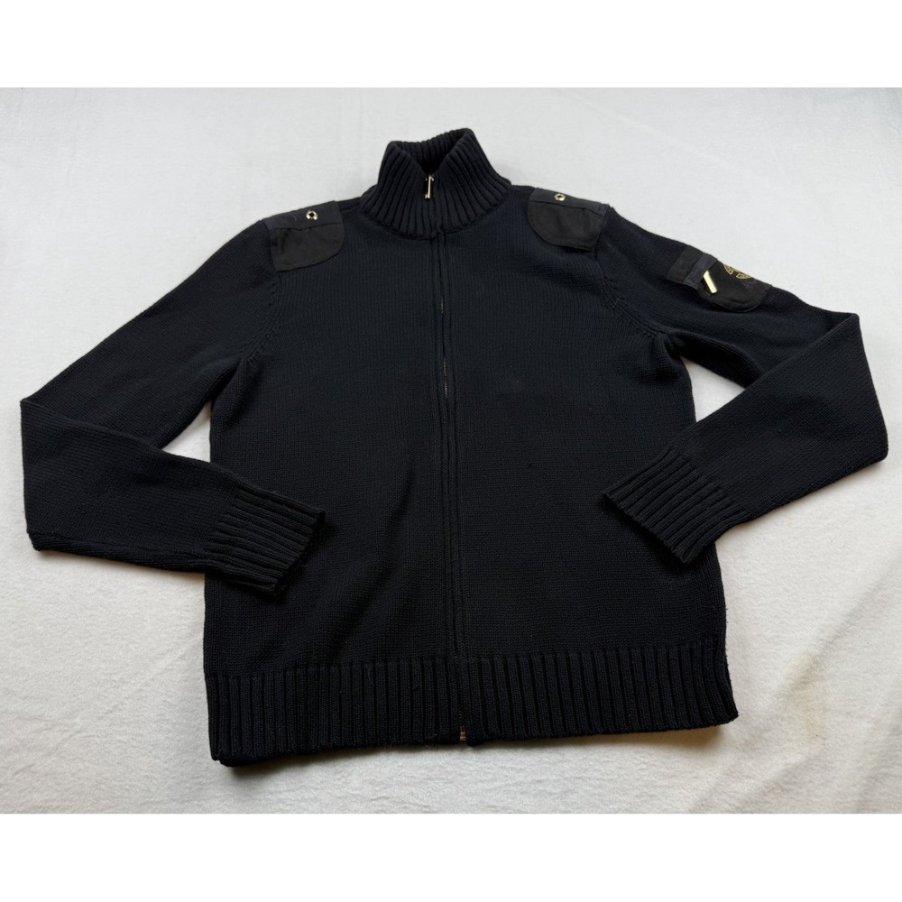 Lauren Ralph Lauren Military Rub-knit Full Zip Sweater Size M Womens Black